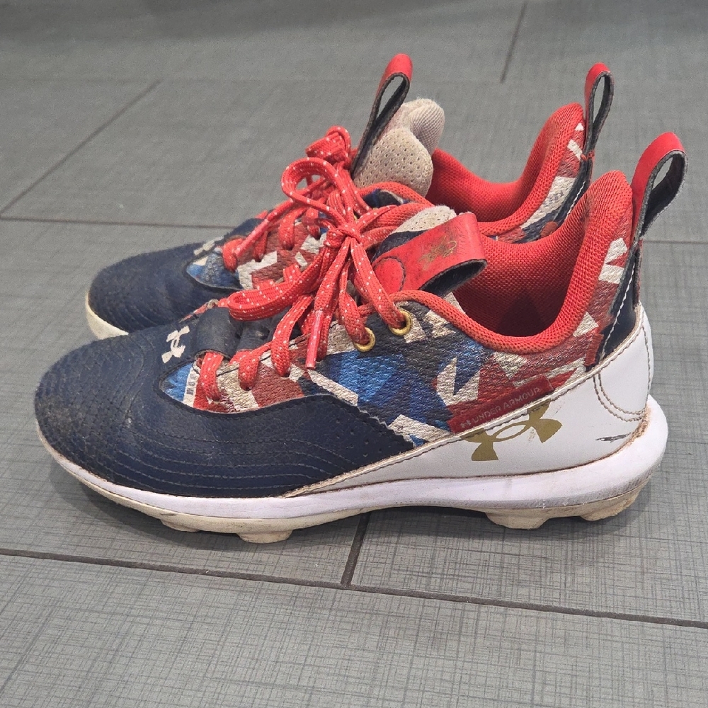 Under Armour Kids Navy Blue Red White Athletic Sneakers